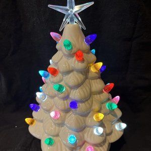 White ceramic Christmas tree with working lights